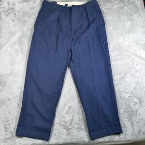 Vintage Polo Ralph Lauren Pants Mens 35x28 Dress Linen Blend Pleated Cuffed Hem